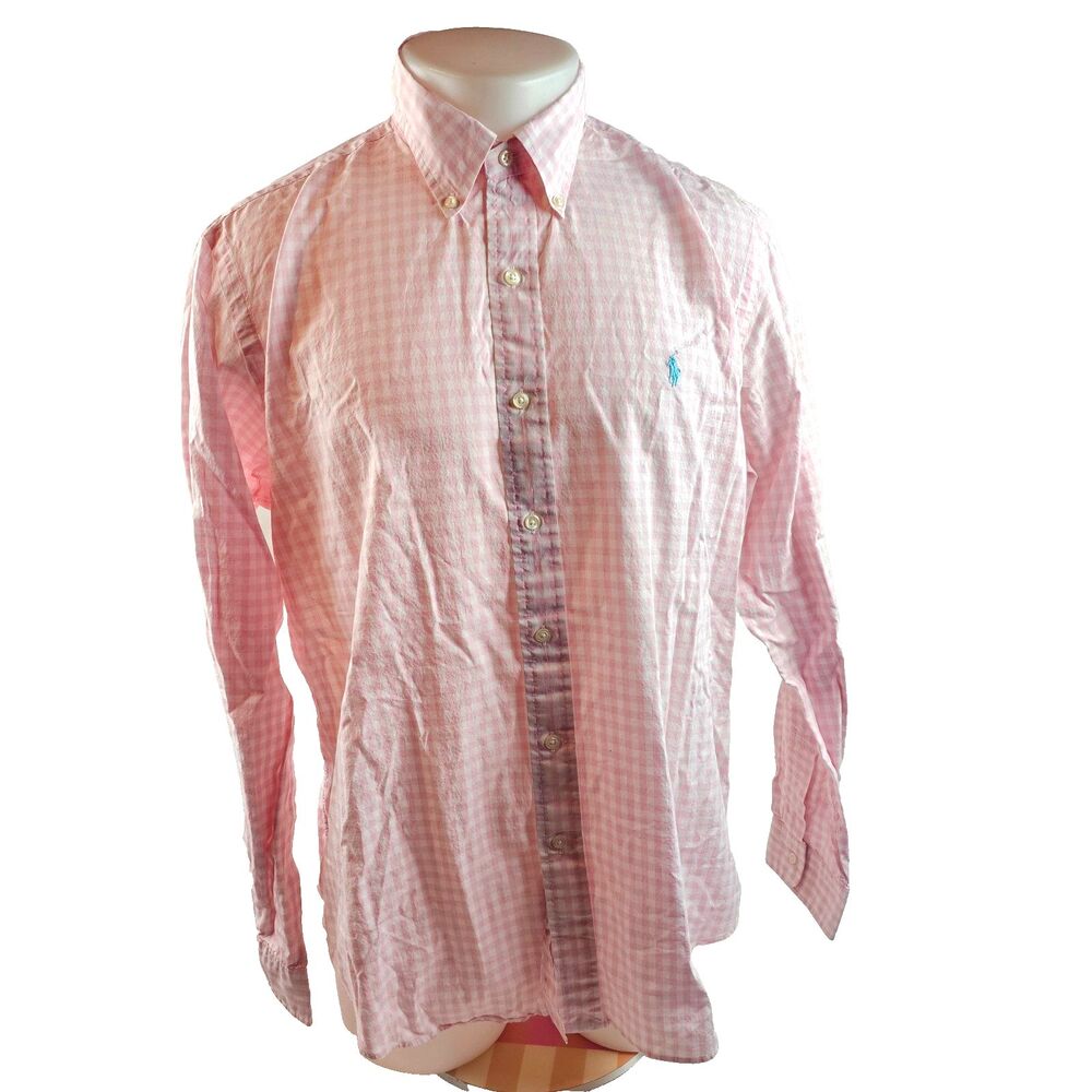 Polo Ralph Lauren Shirt Mens Large Pink Check Button Down Gingham Preppy Casual